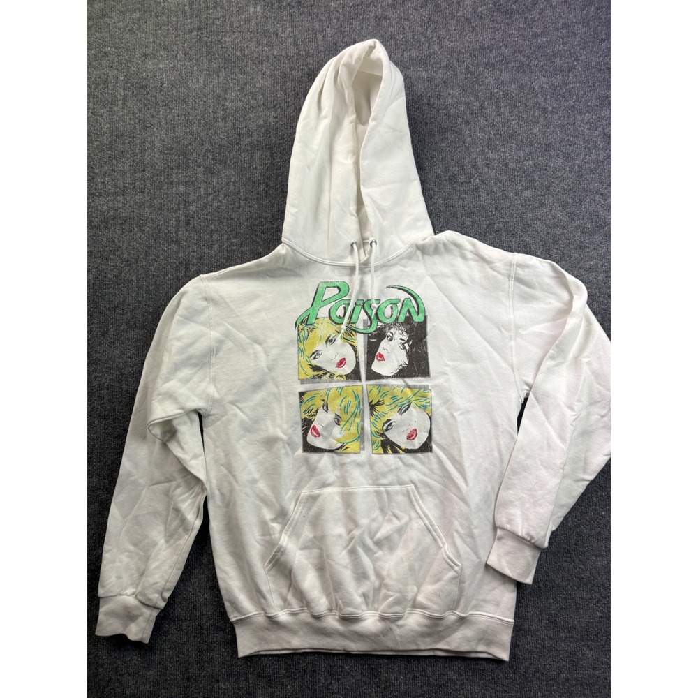 Goodie Two Sleeves Poison Band Hoodie Mens Size M White Graphic Rock Sweatshirt